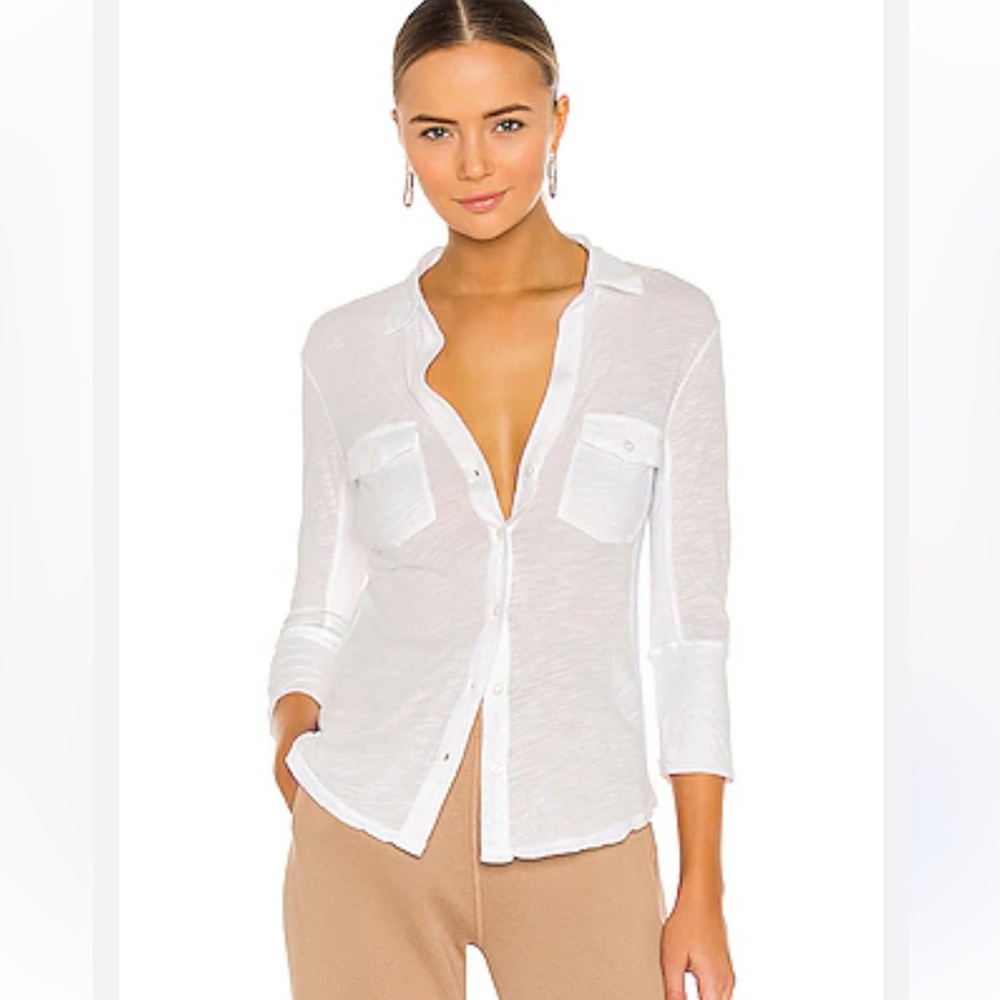 Revolve Something Navy White Button Top XS‎